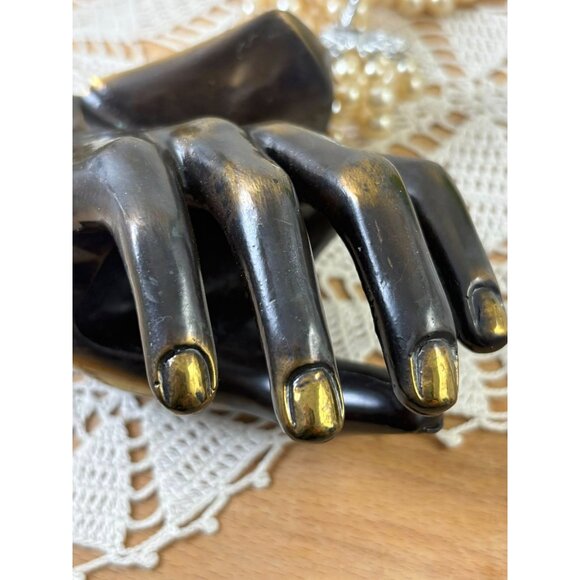 Vintage Metal Jewelry Display Hand – Mid Century Vanity Decor – Bronze Mannequin - Picture 11 of 13
